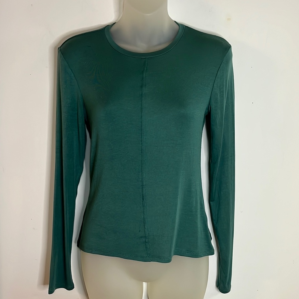 Open Edit Green Scoop Neck Long Sleeve T-Shirt S
